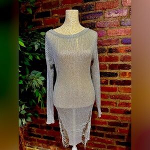 Silver mesh distressed shirt dress